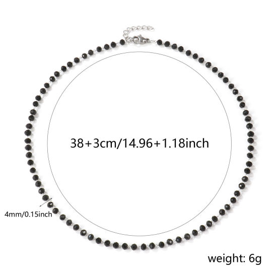 Изображение Серебряный Тон Цепочка из бисера Колье Ожерелье, 304 Нержавеющая Сталь+Кристалл 38см + 3см, Для женщин, Черный Шлифованный, Изысканный подарок, Экологичный, 1 ШТ