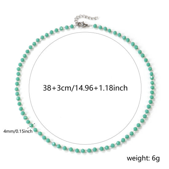 Изображение Серебряный Тон Цепочка из бисера Колье Ожерелье, 304 Нержавеющая Сталь+Кристалл 38см + 3см, Для женщин, Светло-зеленый Шлифованный, Изысканный подарок, Экологичный, 1 ШТ