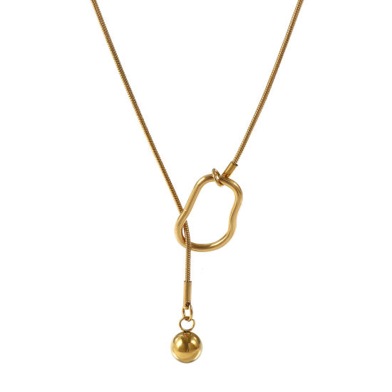 Изображение 18K настоящее золото с покрытием Змеиные Цепи Круглые Y-Образный Ожерелье Лассо, 304 Нержавеющая Сталь 64см, Для женщин, Стильный подарок, Экологичное вакуумное PVD-покрытие, 1 ШТ