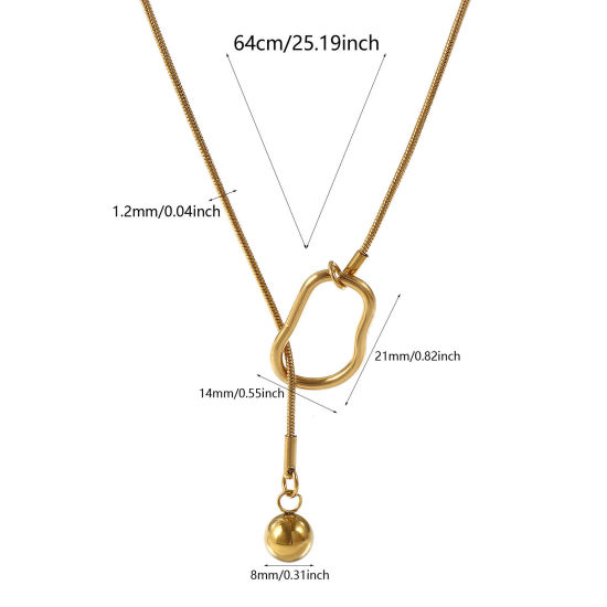 Изображение 18K настоящее золото с покрытием Змеиные Цепи Круглые Y-Образный Ожерелье Лассо, 304 Нержавеющая Сталь 64см, Для женщин, Стильный подарок, Экологичное вакуумное PVD-покрытие, 1 ШТ