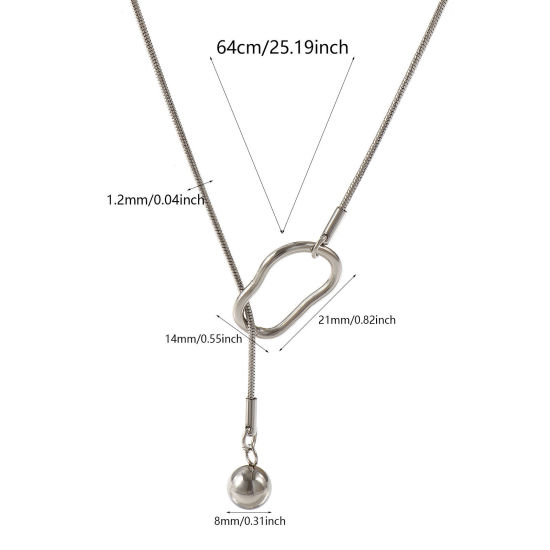 Изображение Серебряный Тон Змеиные Цепи Круглые Y-Образный Ожерелье Лассо, 304 Нержавеющая Сталь 64см, Для женщин, Стильный подарок, Экологичный, 1 ШТ