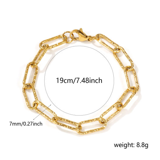 Immagine di 1 Pz Placcatura Sottovuoto PVD Ecologica Minimalista Elegante 18K Vero Oro Placcato 304 Acciaio Inossidabile Catena a Graffetta Braccialetti Per Donne Regalo 19cm Lunghezza
