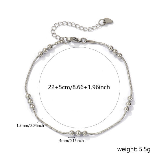 Immagine di 1 Pz Ecologico Minimalista Squisito Tono Argento 304 Acciaio Inossidabile Catena a Pallini Cavigliere Per Donne Regalo 22cm Lunghezza