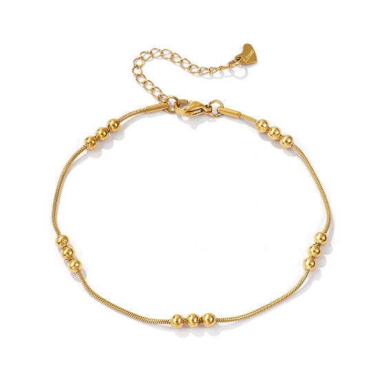 Immagine di 1 Pz Placcatura Sottovuoto PVD Ecologica Minimalista Squisito 18K Vero Oro Placcato 304 Acciaio Inossidabile Catena a Pallini Cavigliere Per Donne Regalo 22cm Lunghezza