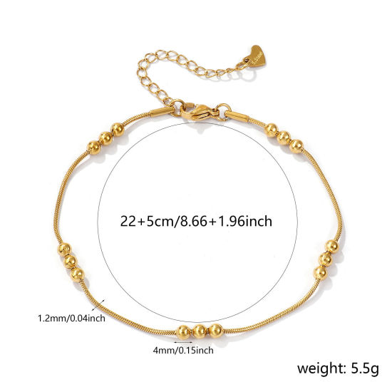 Immagine di 1 Pz Placcatura Sottovuoto PVD Ecologica Minimalista Squisito 18K Vero Oro Placcato 304 Acciaio Inossidabile Catena a Pallini Cavigliere Per Donne Regalo 22cm Lunghezza