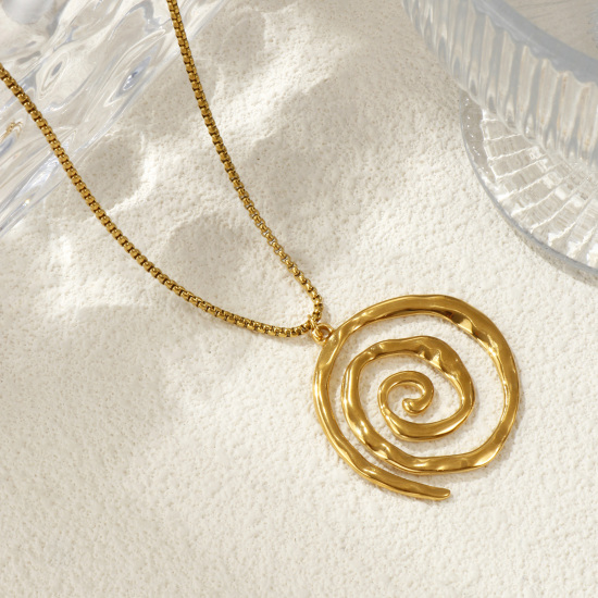 Imagen de 18K Oro Real Chapado Cadena de Caja Hélice Collar con Colgante, 304 Acero Inoxidable 45cm + 5cm, Para Mujeres, Hueco, Minimalista Elegante Regalo, Recubrimiento al Vacío PVD Ecológico, 1 Unidad