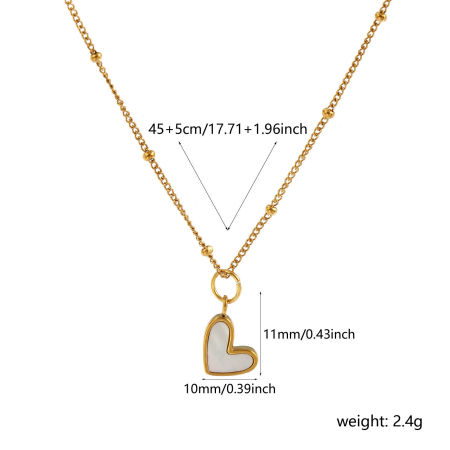 Bild von 18K Echtgold plattiert Panzerkette Kette Herz Anhänger Halskette, 304 Edelstahl & Natürliche Muschel 45cm + 5cm, Für Frauen, Weiß Stilvoll Valentinstag Geschenk, Umweltfreundliche PVD-Vakuumbeschichtung, 1 Strang
