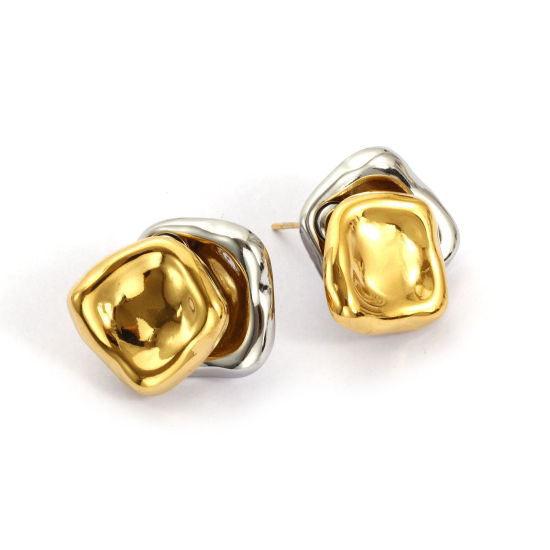 Imagen de 1 Par Recubrimiento al Vacío PVD Ecológico Elegante Exquisito 18K Oro Real Chapado & Tono de Plata 304 Acero Inoxidable Diamond Dos Colores Pendientes de Poste de Oreja Para Mujeres Regalo 22mm x 21mm, Tamaño del Poste: 0.8mm(20 gauge)