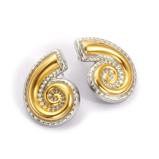 Imagen de 1 Par Recubrimiento al Vacío PVD Ecológico Elegante Exquisito 18K Oro Real Chapado & Tono de Plata 304 Acero Inoxidable Hélice Dos Colores Pendientes de Poste de Oreja Para Mujeres Regalo 3.4cm x 2.5cm, Tamaño del Poste: 0.8mm(20 gauge)