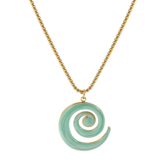 Bild von 18K Echtgold plattiert Venezianerkette Spiral Anhänger Halskette, 304 Edelstahl 45cm + 5cm, Für Frauen, Mintgrün Emaille Perlmuttartig, Stilvoll Exquisit Geschenk, Umweltfreundliche PVD-Vakuumbeschichtung, 1 Strang