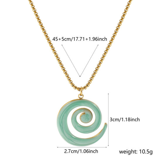 Bild von 18K Echtgold plattiert Venezianerkette Spiral Anhänger Halskette, 304 Edelstahl 45cm + 5cm, Für Frauen, Mintgrün Emaille Perlmuttartig, Stilvoll Exquisit Geschenk, Umweltfreundliche PVD-Vakuumbeschichtung, 1 Strang