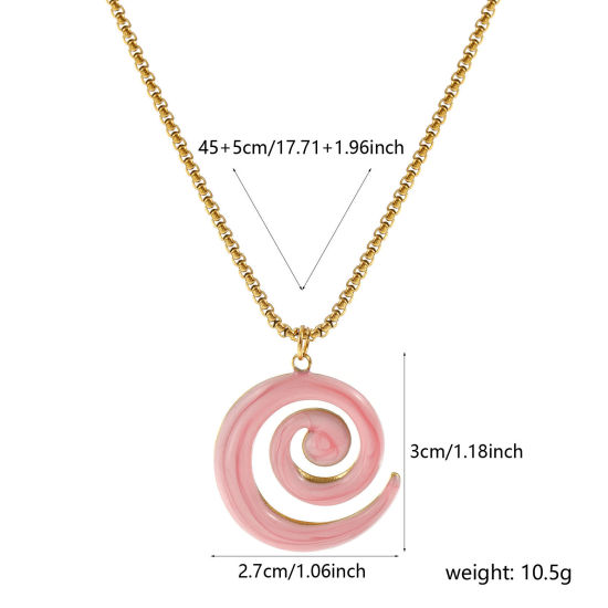 Bild von 18K Echtgold plattiert Venezianerkette Spiral Anhänger Halskette, 304 Edelstahl 45cm + 5cm, Für Frauen, Hellrosa Emaille Perlmuttartig, Stilvoll Exquisit Geschenk, Umweltfreundliche PVD-Vakuumbeschichtung, 1 Strang