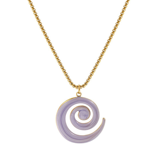 Bild von 18K Echtgold plattiert Venezianerkette Spiral Anhänger Halskette, 304 Edelstahl 45cm + 5cm, Für Frauen, Helllila Emaille Perlmuttartig, Stilvoll Exquisit Geschenk, Umweltfreundliche PVD-Vakuumbeschichtung, 1 Strang