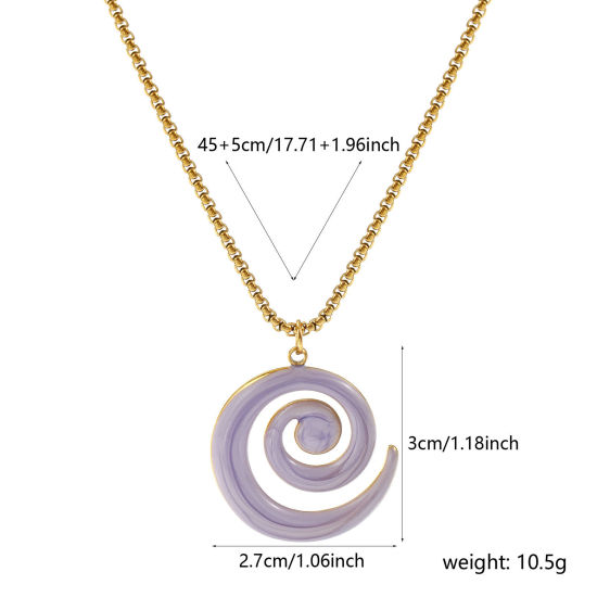 Bild von 18K Echtgold plattiert Venezianerkette Spiral Anhänger Halskette, 304 Edelstahl 45cm + 5cm, Für Frauen, Helllila Emaille Perlmuttartig, Stilvoll Exquisit Geschenk, Umweltfreundliche PVD-Vakuumbeschichtung, 1 Strang