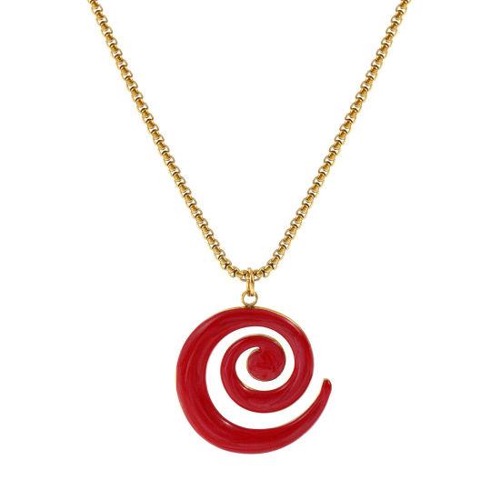 Bild von 18K Echtgold plattiert Venezianerkette Spiral Anhänger Halskette, 304 Edelstahl 45cm + 5cm, Für Frauen, Rot Emaille Perlmuttartig, Stilvoll Exquisit Geschenk, Umweltfreundliche PVD-Vakuumbeschichtung, 1 Strang
