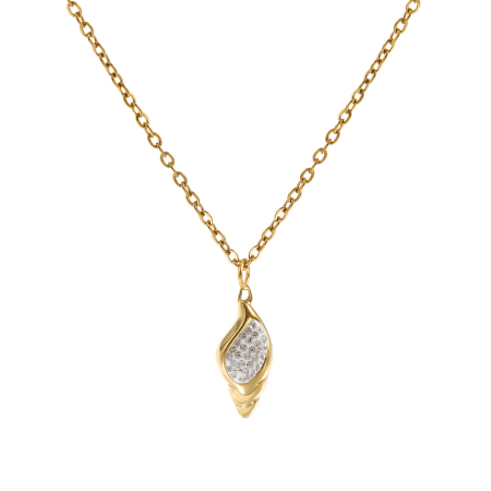 Immagine di 18K Vero Oro Placcato Catena a Cavo Conchiglia Collana con Ciondolo, 304 Acciaio Inossidabile 45cm + 5cm, Per Donne, Trasparente Cubic Zirconiae Elegante Squisito Regalo, Placcatura Sottovuoto PVD Ecologica, 1 Pz