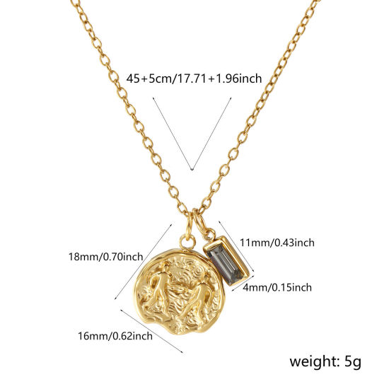 Bild von 18K Echtgold plattiert Kreuz Gliederketten Disc Anhänger Halskette, 304 Edelstahl 45cm + 5cm, Grau Zirkonia Sternbild Zwillinge Juni Monatsstein Umweltfreundliche PVD-Vakuumbeschichtung, 1 Strang