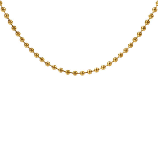1 本 18Kリアルゴールドメッキ ボールチェーン ネックレス、 304ステンレス鋼 42cm + 8cm、 チェーンサイズ: 4mm、 女性のため、 ミニマリスト 素敵 プレゼント、 エコフレンドリー PVD真空メッキ、 の画像