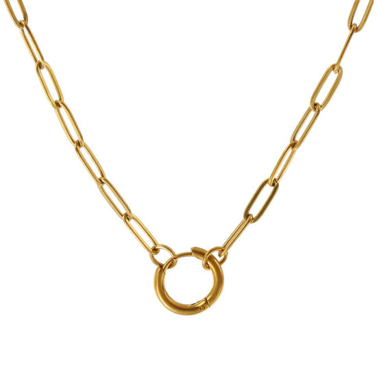 Bild von 1 Strang 18K Echtgold plattiert Büroklammerkette Halskette, 304 Edelstahl 45cm, Kettengröße: 3mm, Für Frauen, Minimalistisch Exquisit Geschenk, Umweltfreundliche PVD-Vakuumbeschichtung