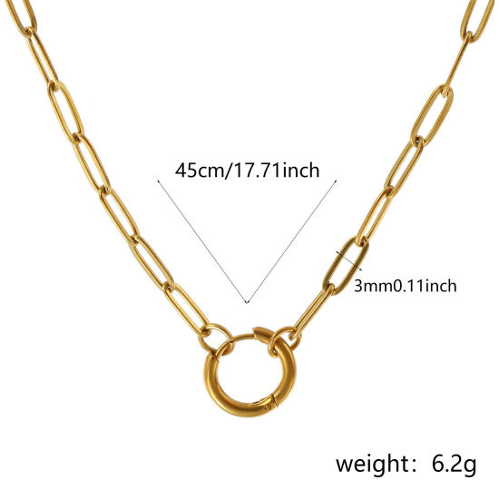 Bild von 1 Strang 18K Echtgold plattiert Büroklammerkette Halskette, 304 Edelstahl 45cm, Kettengröße: 3mm, Für Frauen, Minimalistisch Exquisit Geschenk, Umweltfreundliche PVD-Vakuumbeschichtung