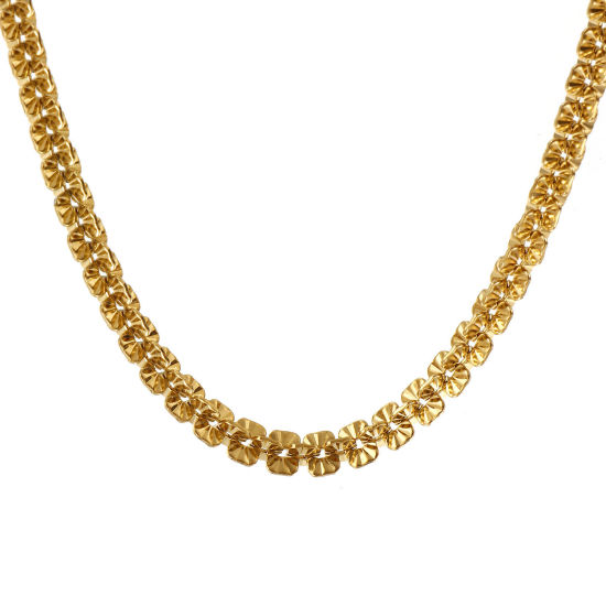 Image de 1 Pièce Colliers Plaqué Or Véritable 18K en 304 Acier Inoxydable Unisexe, Chaîne Texturée 40cm + 5cm, Taille de la Chaîne: 5mm, Exquis Minimaliste Cadeau, Revêtement sous Vide PVD Respectueux de l'Environnement