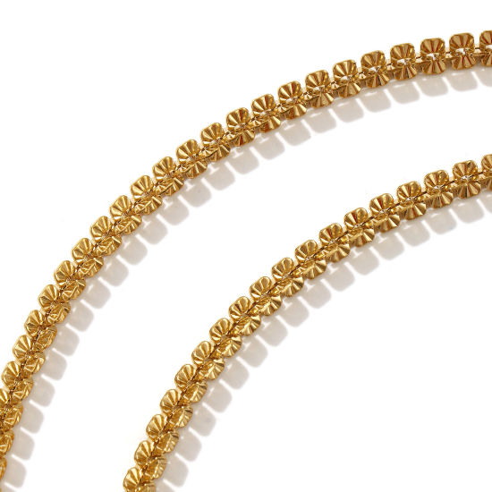 Image de 1 Pièce Colliers Plaqué Or Véritable 18K en 304 Acier Inoxydable Unisexe, Chaîne Texturée 40cm + 5cm, Taille de la Chaîne: 5mm, Exquis Minimaliste Cadeau, Revêtement sous Vide PVD Respectueux de l'Environnement