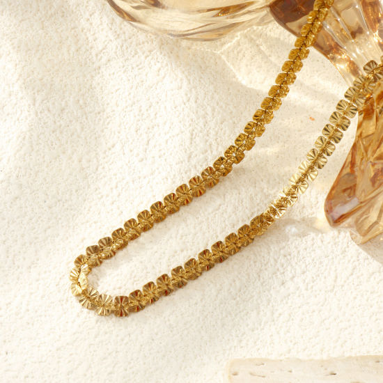 Image de 1 Pièce Colliers Plaqué Or Véritable 18K en 304 Acier Inoxydable Unisexe, Chaîne Texturée 40cm + 5cm, Taille de la Chaîne: 5mm, Exquis Minimaliste Cadeau, Revêtement sous Vide PVD Respectueux de l'Environnement