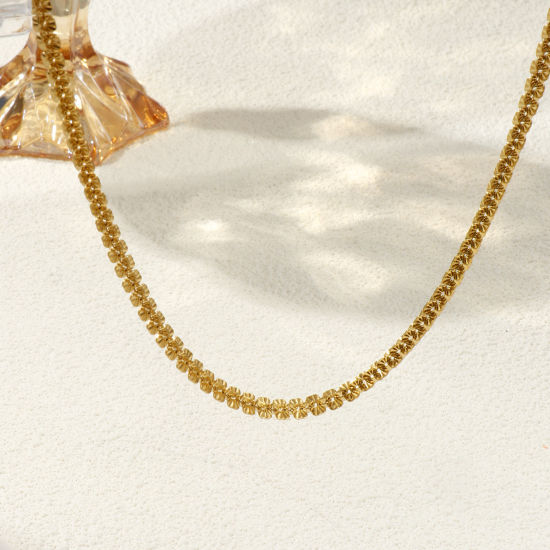 Image de 1 Pièce Colliers Plaqué Or Véritable 18K en 304 Acier Inoxydable Unisexe, Chaîne Texturée 40cm + 5cm, Taille de la Chaîne: 5mm, Exquis Minimaliste Cadeau, Revêtement sous Vide PVD Respectueux de l'Environnement