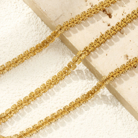 Image de 1 Pièce Colliers Plaqué Or Véritable 18K en 304 Acier Inoxydable Unisexe, Chaîne Texturée 40cm + 5cm, Taille de la Chaîne: 5mm, Exquis Minimaliste Cadeau, Revêtement sous Vide PVD Respectueux de l'Environnement