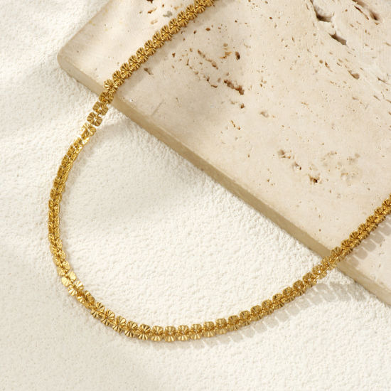 Image de 1 Pièce Colliers Plaqué Or Véritable 18K en 304 Acier Inoxydable Unisexe, Chaîne Texturée 40cm + 5cm, Taille de la Chaîne: 5mm, Exquis Minimaliste Cadeau, Revêtement sous Vide PVD Respectueux de l'Environnement