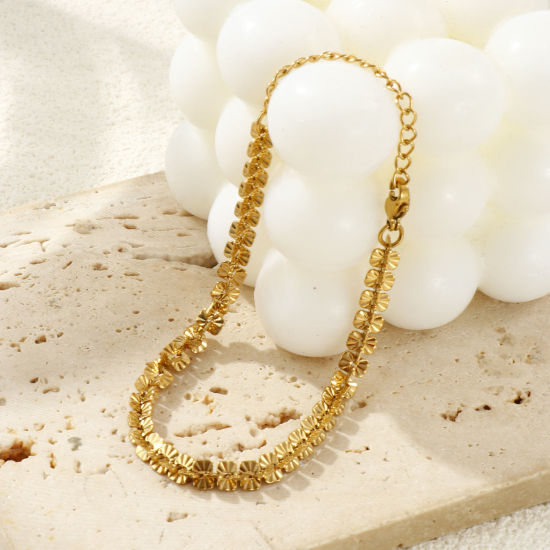 Imagen de 1 Unidad Recubrimiento al Vacío PVD Ecológico Minimalista Exquisito 18K Oro Real Chapado 304 Acero Inoxidable Textura Cadena Pulseras Unisexo Regalo 17cm longitud