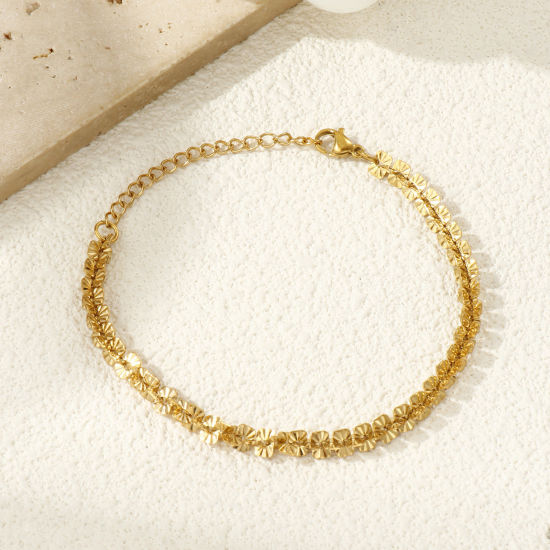 Imagen de 1 Unidad Recubrimiento al Vacío PVD Ecológico Minimalista Exquisito 18K Oro Real Chapado 304 Acero Inoxidable Textura Cadena Pulseras Unisexo Regalo 17cm longitud