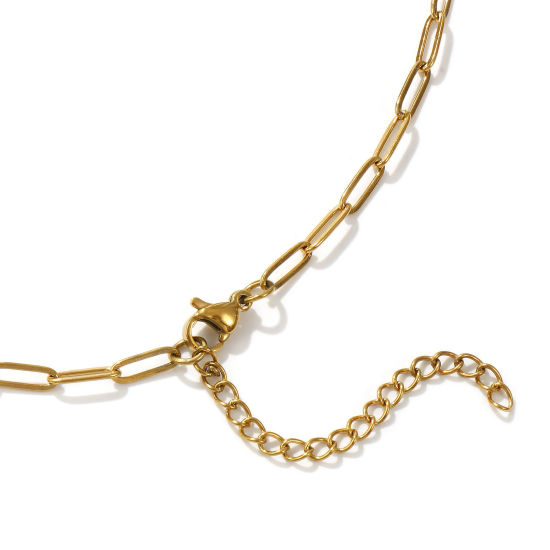 Bild von 18K Echtgold plattiert Büroklammerkette Blumen Anhänger Halskette, 304 Edelstahl & Quarzkristall 42cm + 5cm, Für Frauen, Bunt Elegant Pastoraler Stil Geschenk, Umweltfreundliche PVD-Vakuumbeschichtung, 1 Strang