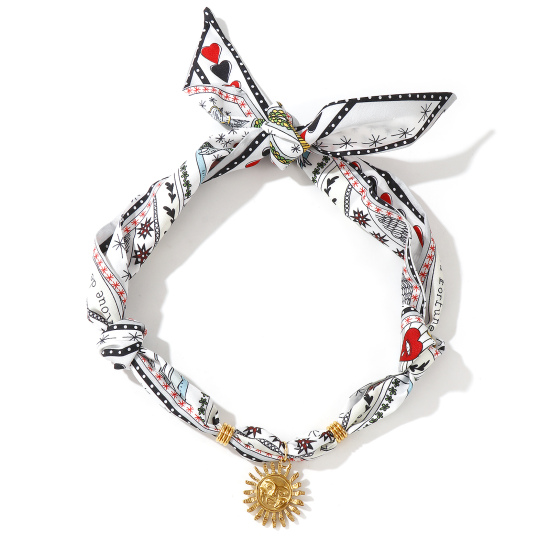 Picture of 18K Real Gold Plated Sun Pendant Charm Scarf Necklace, 304 Stainless Steel & Polyester 80cm(31.5"), For Women, Cartoon Images Multicolor Dainty Galaxy Gift, Eco-friendly PVD Vacuum Plating, 1 Piece