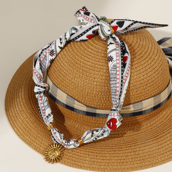 Picture of 18K Real Gold Plated Sun Pendant Charm Scarf Necklace, 304 Stainless Steel & Polyester 80cm(31.5"), For Women, Cartoon Images Multicolor Dainty Galaxy Gift, Eco-friendly PVD Vacuum Plating, 1 Piece