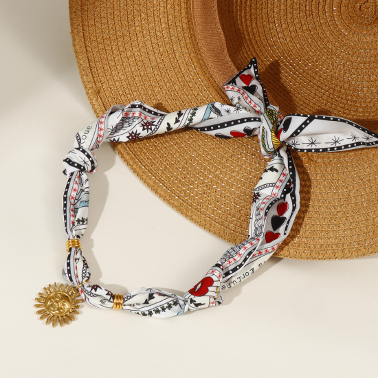 Picture of 18K Real Gold Plated Sun Pendant Charm Scarf Necklace, 304 Stainless Steel & Polyester 80cm(31.5"), For Women, Cartoon Images Multicolor Dainty Galaxy Gift, Eco-friendly PVD Vacuum Plating, 1 Piece