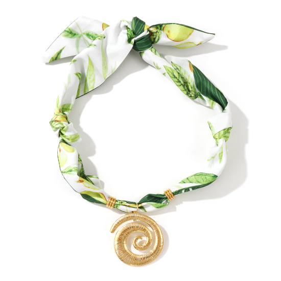 Bild von 18K Echtgold plattiert Spiral Anhänger Charm Schal Kette, 304 Edelstahl & Polyester 80cm, Für Frauen, Blätter Grün Elegant Pastoraler Stil Geschenk, Umweltfreundliche PVD-Vakuumbeschichtung, 1 Strang