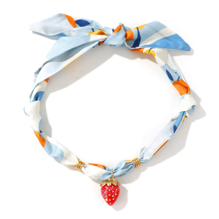 Picture of 18K Real Gold Plated Strawberry Fruit Pendant Charm Scarf Necklace, 304 Stainless Steel & Polyester 80cm(31.5"), For Women, Multicolor Dainty Pastoral Style Gift, Eco-friendly PVD Vacuum Plating, 1 Piece