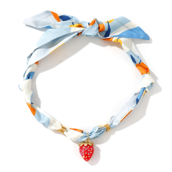 Bild von 18K Echtgold plattiert Erdbeeren Anhänger Charm Schal Kette, 304 Edelstahl & Polyester 80cm, Für Frauen, Bunt Elegant Pastoraler Stil Geschenk, Umweltfreundliche PVD-Vakuumbeschichtung, 1 Strang