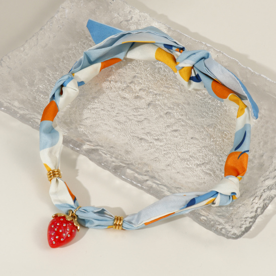 Bild von 18K Echtgold plattiert Erdbeeren Anhänger Charm Schal Kette, 304 Edelstahl & Polyester 80cm, Für Frauen, Bunt Elegant Pastoraler Stil Geschenk, Umweltfreundliche PVD-Vakuumbeschichtung, 1 Strang