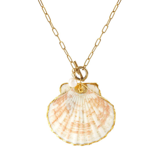 Immagine di 18K Vero Oro Placcato Catena a Graffetta Conchiglia Collana con Ciondolo, 304 Acciaio Inossidabile & Conchiglie Naturali 45cm, Per Donne, Naturale Elegante Casuale Regalo, Placcatura Sottovuoto PVD Ecologica, 1 Pz