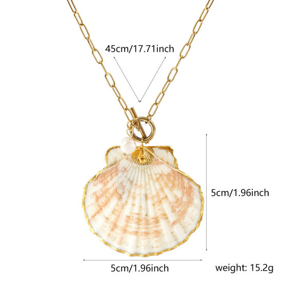 Immagine di 18K Vero Oro Placcato Catena a Graffetta Conchiglia Collana con Ciondolo, 304 Acciaio Inossidabile & Conchiglie Naturali 45cm, Per Donne, Naturale Elegante Casuale Regalo, Placcatura Sottovuoto PVD Ecologica, 1 Pz