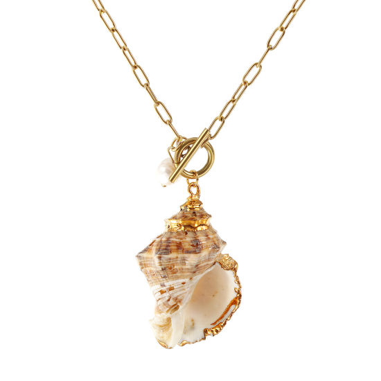 Immagine di 18K Vero Oro Placcato Catena a Graffetta Conchiglia Collana con Ciondolo, 304 Acciaio Inossidabile & Conchiglie Naturali 45cm, Per Donne, Naturale Elegante Casuale Regalo, Placcatura Sottovuoto PVD Ecologica, 1 Pz