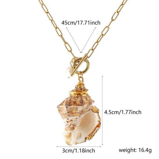 Immagine di 18K Vero Oro Placcato Catena a Graffetta Conchiglia Collana con Ciondolo, 304 Acciaio Inossidabile & Conchiglie Naturali 45cm, Per Donne, Naturale Elegante Casuale Regalo, Placcatura Sottovuoto PVD Ecologica, 1 Pz