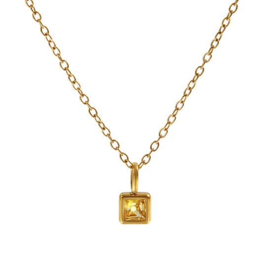 Immagine di 18K Vero Oro Placcato Catena a Cavo Quadrato Collana con Ciondolo, 304 Acciaio Inossidabile 45cm + 5cm, Per Donne, Giallo Cubic Zirconiae Novembre Pietre Nascita Squisito Regalo, Placcatura Sottovuoto PVD Ecologica, 1 Pz