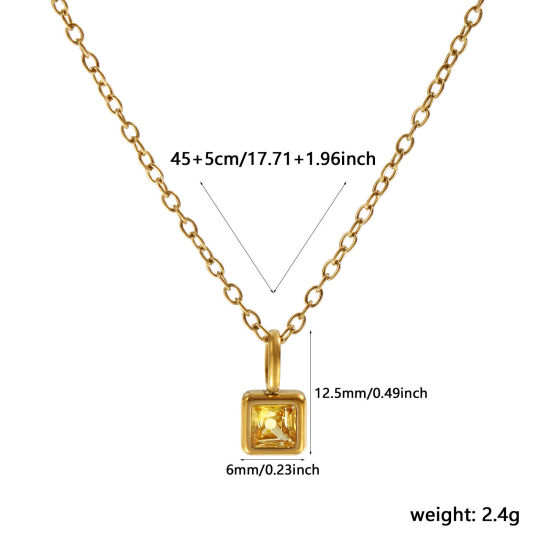 Immagine di 18K Vero Oro Placcato Catena a Cavo Quadrato Collana con Ciondolo, 304 Acciaio Inossidabile 45cm + 5cm, Per Donne, Giallo Cubic Zirconiae Novembre Pietre Nascita Squisito Regalo, Placcatura Sottovuoto PVD Ecologica, 1 Pz