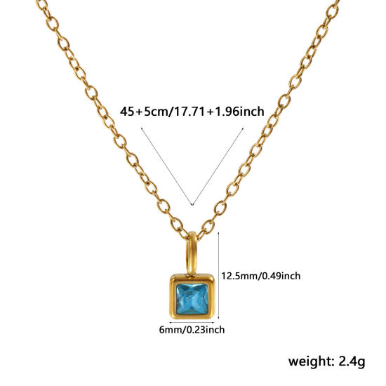 Immagine di 18K Vero Oro Placcato Catena a Cavo Quadrato Collana con Ciondolo, 304 Acciaio Inossidabile 45cm + 5cm, Per Donne, Verde Blu Cubic Zirconiae Dicembre Pietre Nascita Squisito Regalo, Placcatura Sottovuoto PVD Ecologica, 1 Pz
