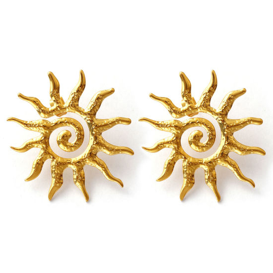 Immagine di 1 Paio Placcatura Sottovuoto PVD Ecologica Elegante Galassia 18K Vero Oro Placcato 304 Acciaio Inossidabile Sole Spirale Orecchini a Perno Per Donne Regalo 3.5cm x 3.2cm, Posta / Filo Dimensione: 0.7mm(21 misura)