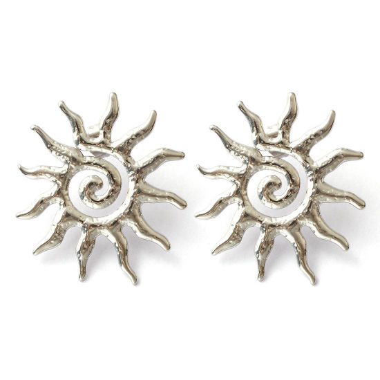 Immagine di 1 Paio Ecologico Elegante Galassia Tono Argento 304 Acciaio Inossidabile Sole Spirale Orecchini a Perno Per Donne Regalo 3.5cm x 3.2cm, Posta / Filo Dimensione: 0.7mm(21 misura)