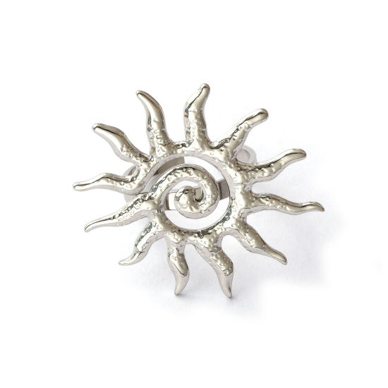Immagine di 1 Pz Ecologico Elegante Galassia Tono Argento 304 Acciaio Inossidabile Sole Spirale Regolabile Anello Per Donne Regalo 18.1mm (taglia di US: 8)